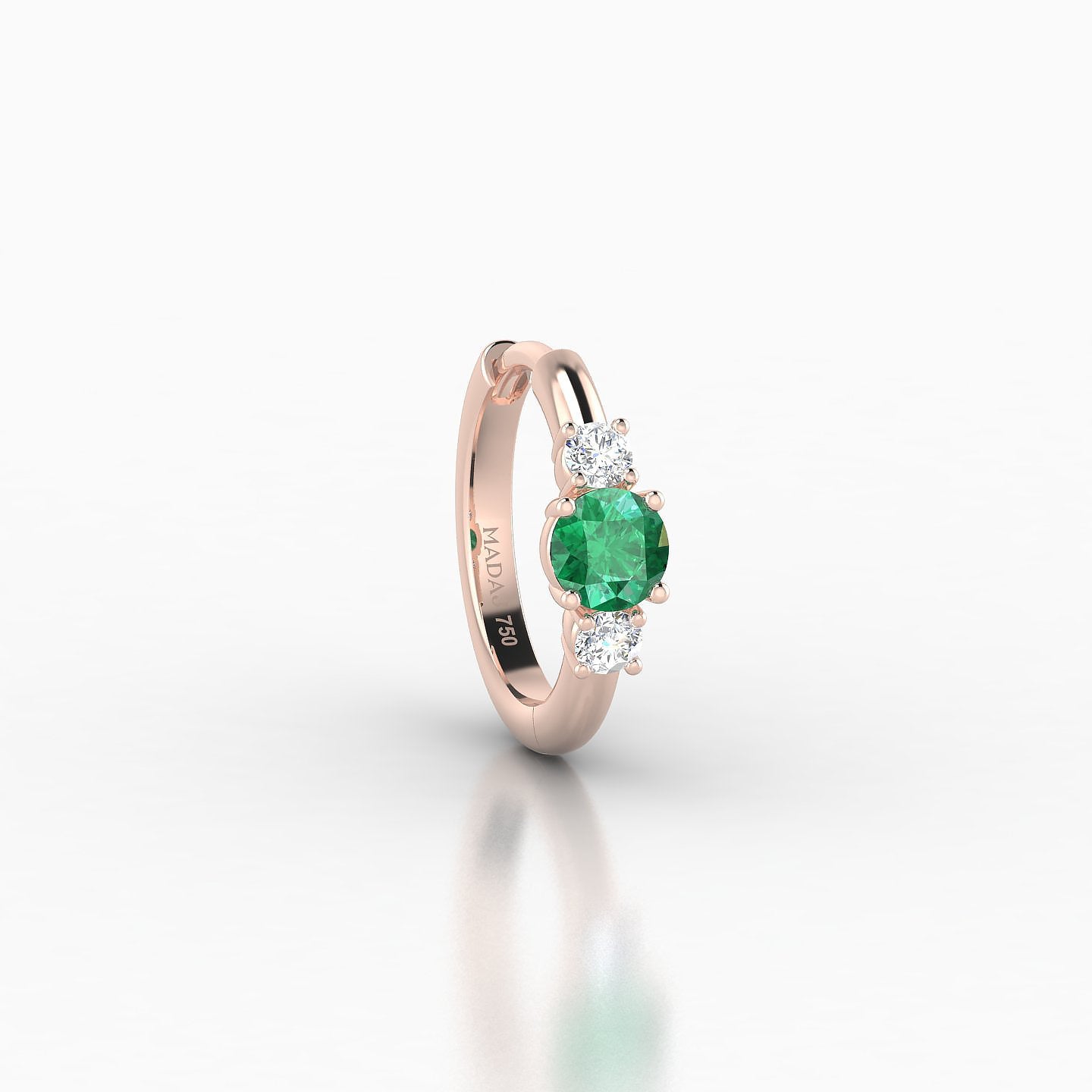 Grace | 18k Rose Gold 8 mm Trilogy Round Emerald & Diamond Hoop Piercing