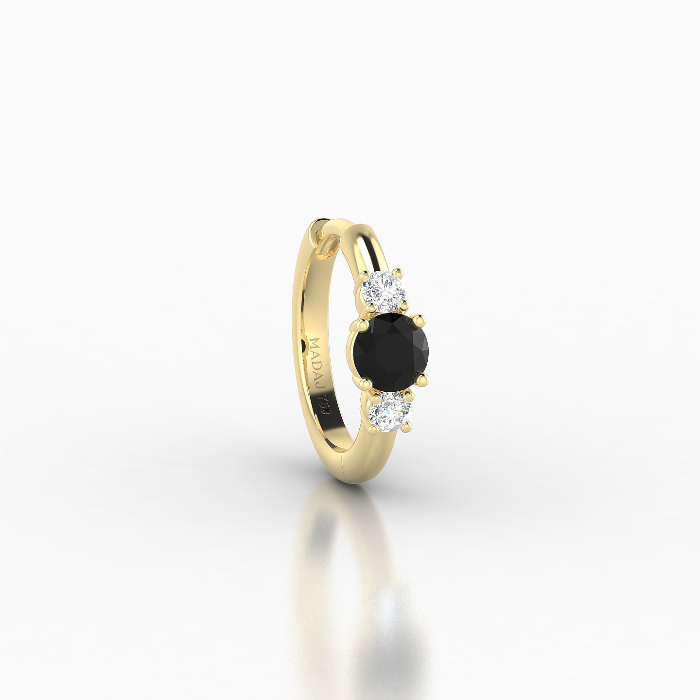 Grace | 18k Yellow Gold 8 mm Trilogy Round Black Diamond & Diamond Hoop Piercing