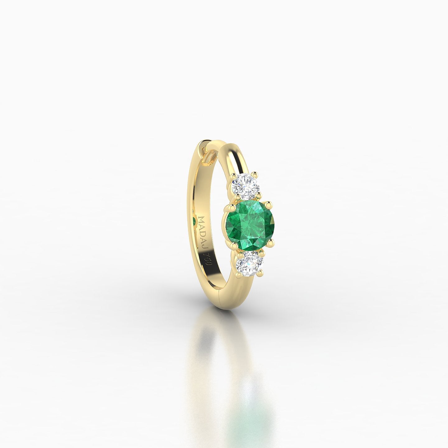 Grace | 18k Yellow Gold 8 mm Trilogy Round Emerald & Diamond Hoop Piercing