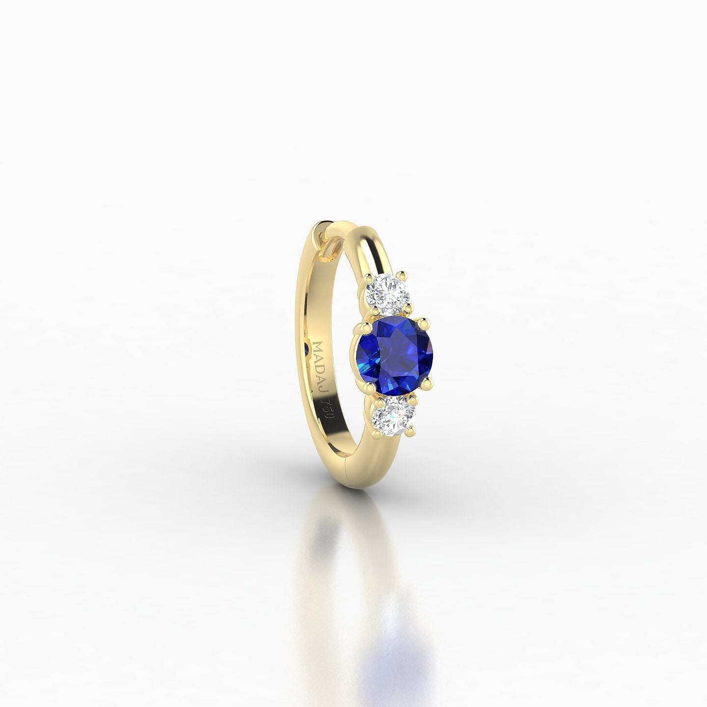 Grace | 18k Yellow Gold 8 mm Trilogy Round Sapphire & Diamond Hoop Piercing