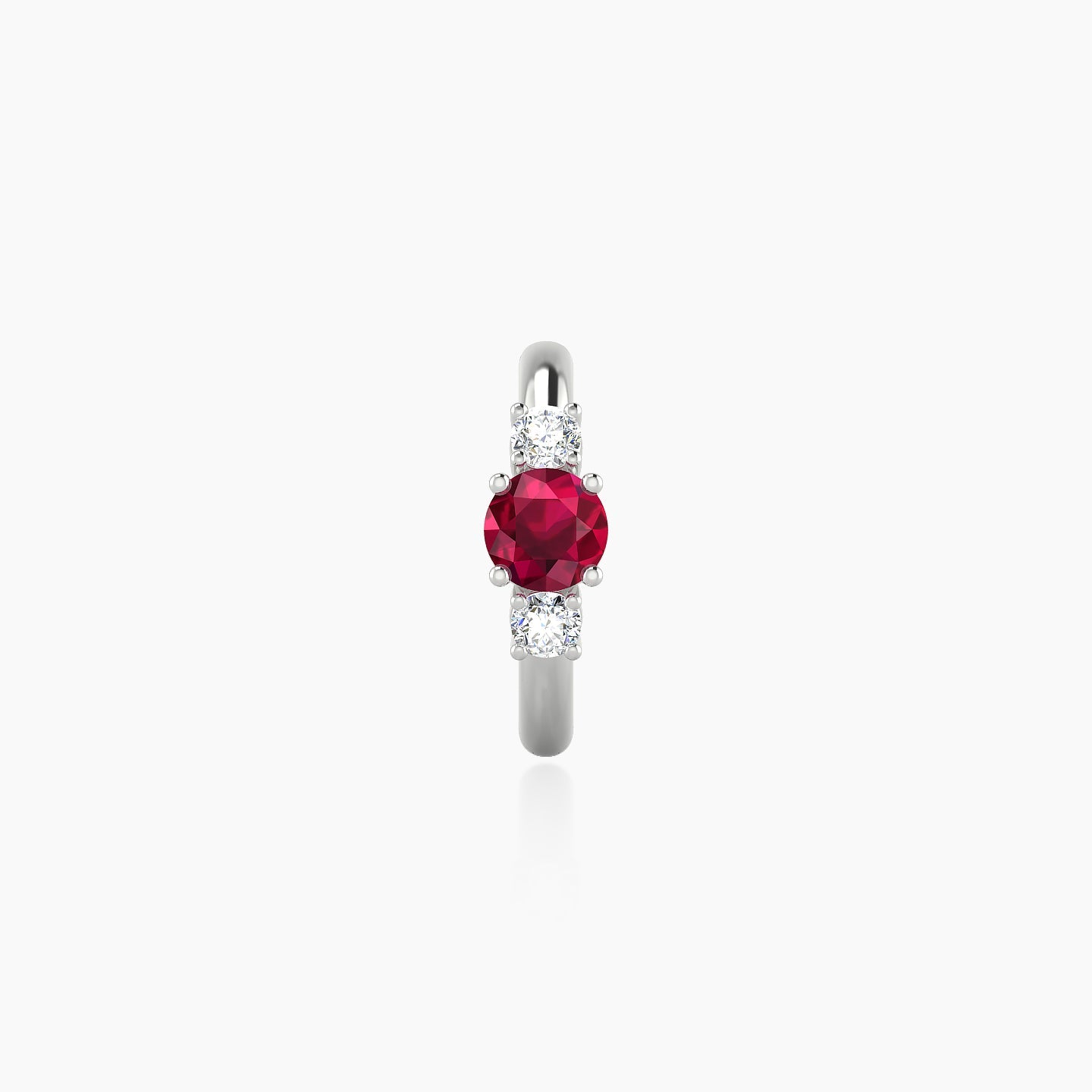 Grace | 18k White Gold 8 mm Trilogy Round Ruby & Diamond Hoop Piercing