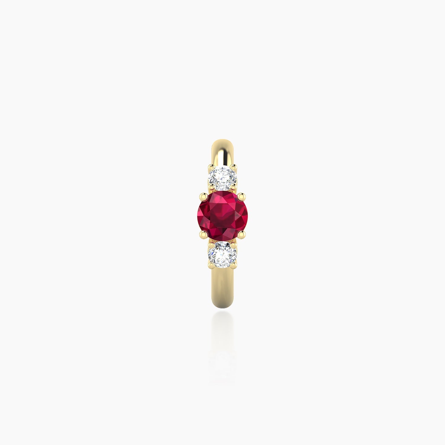 Grace | 18k Yellow Gold 8 mm Trilogy Round Ruby & Diamond Hoop Piercing