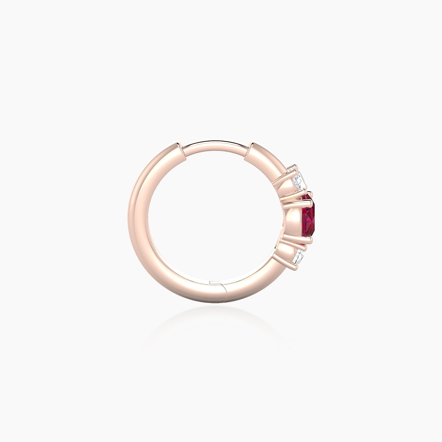 Grace | 18k Rose Gold 8 mm Trilogy Round Ruby & Diamond Hoop Piercing