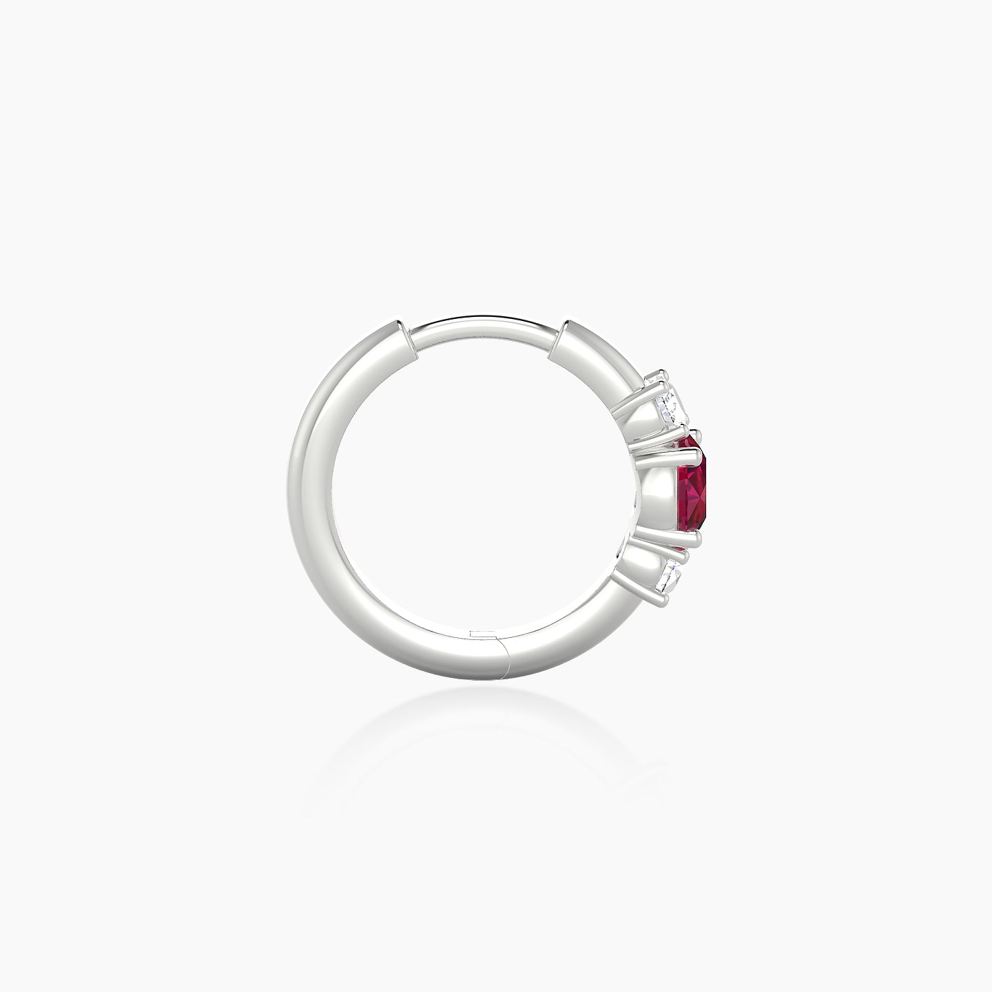 Grace | 18k White Gold 8 mm Trilogy Round Ruby & Diamond Hoop Piercing