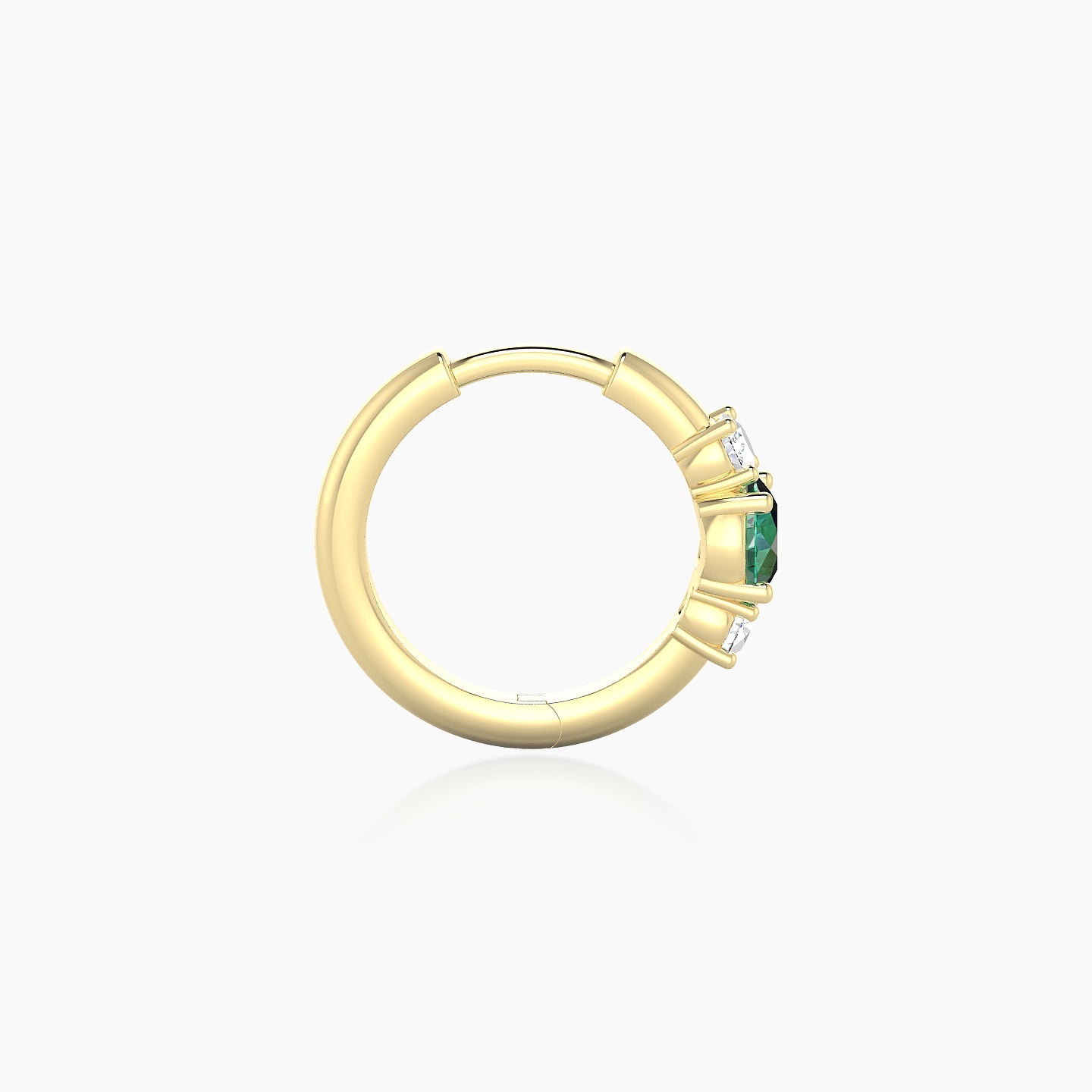 Grace | 18k Yellow Gold 8 mm Trilogy Round Emerald & Diamond Hoop Piercing