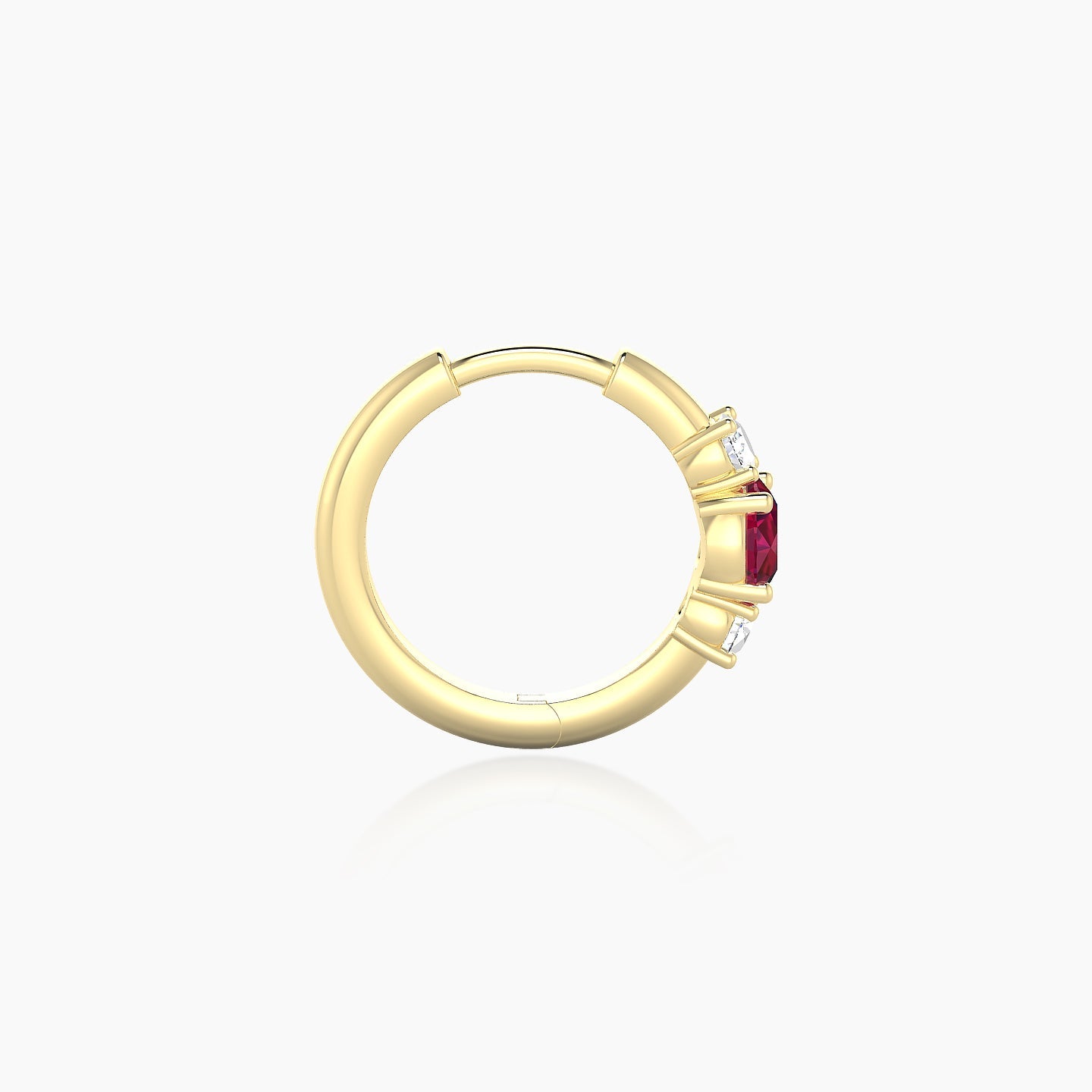 Grace | 18k Yellow Gold 8 mm Trilogy Round Ruby & Diamond Hoop Piercing