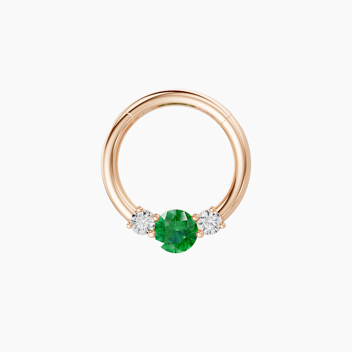 Grace | 18k Rose Gold 8 mm Trilogy Round Emerald & Diamond Septum Piercing