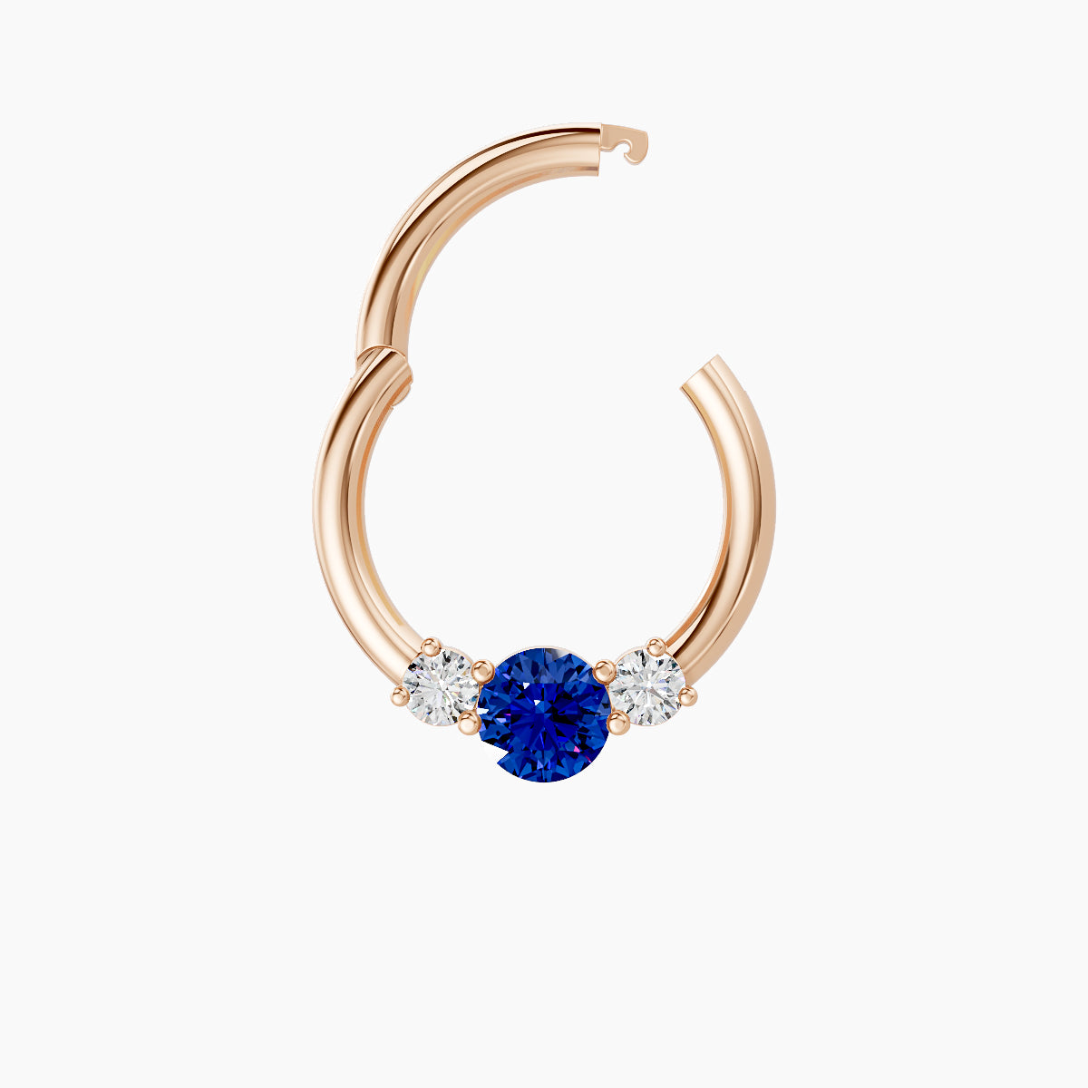 Grace | 18k Rose Gold 8 mm Trilogy Round Sapphire & Diamond Septum Piercing