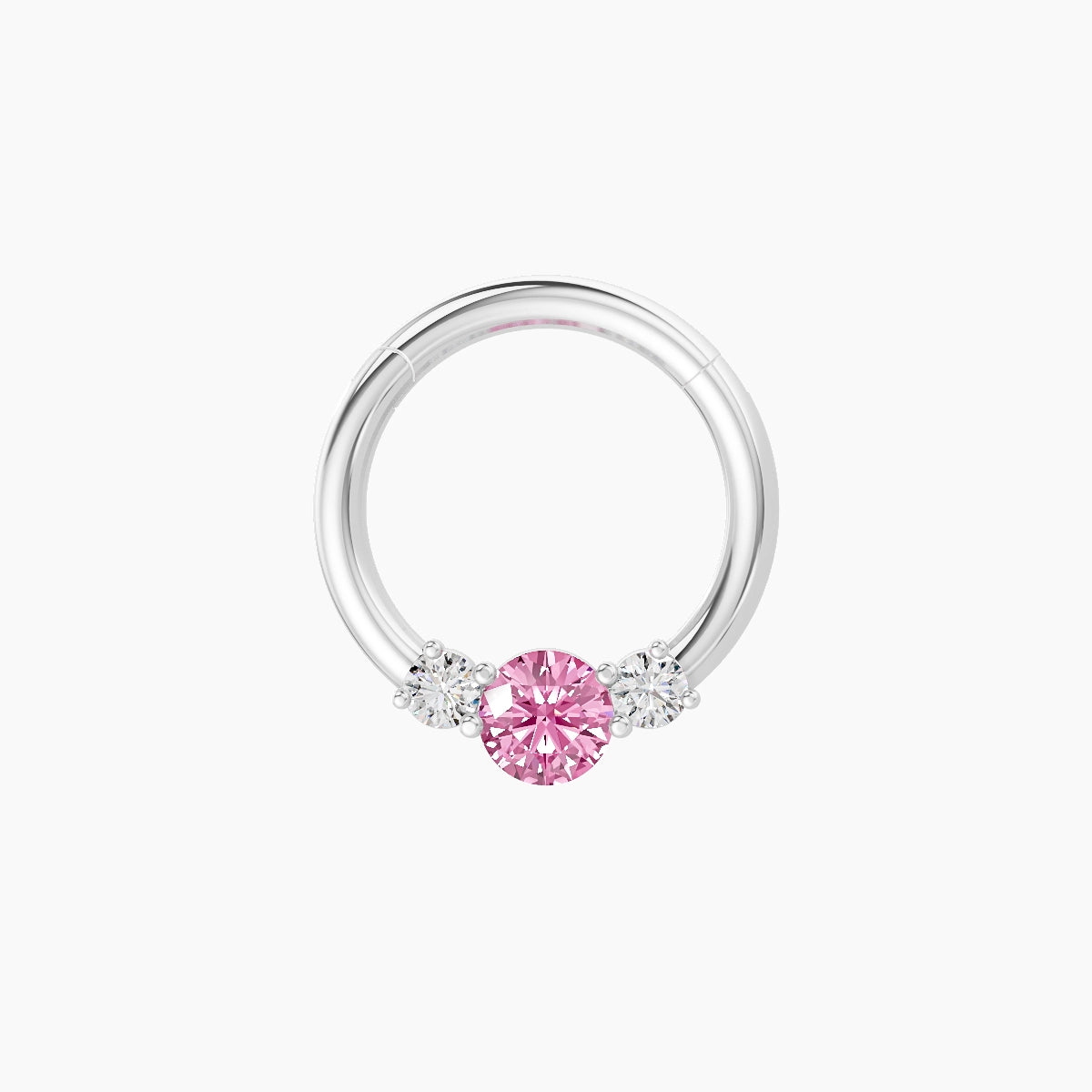 Grace | 18k White Gold 8 mm Trilogy Round Pink Sapphire & Diamond Septum Piercing