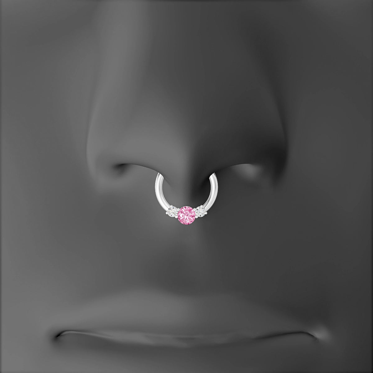 Grace | 18k White Gold 8 mm Trilogy Round Pink Sapphire & Diamond Septum Piercing