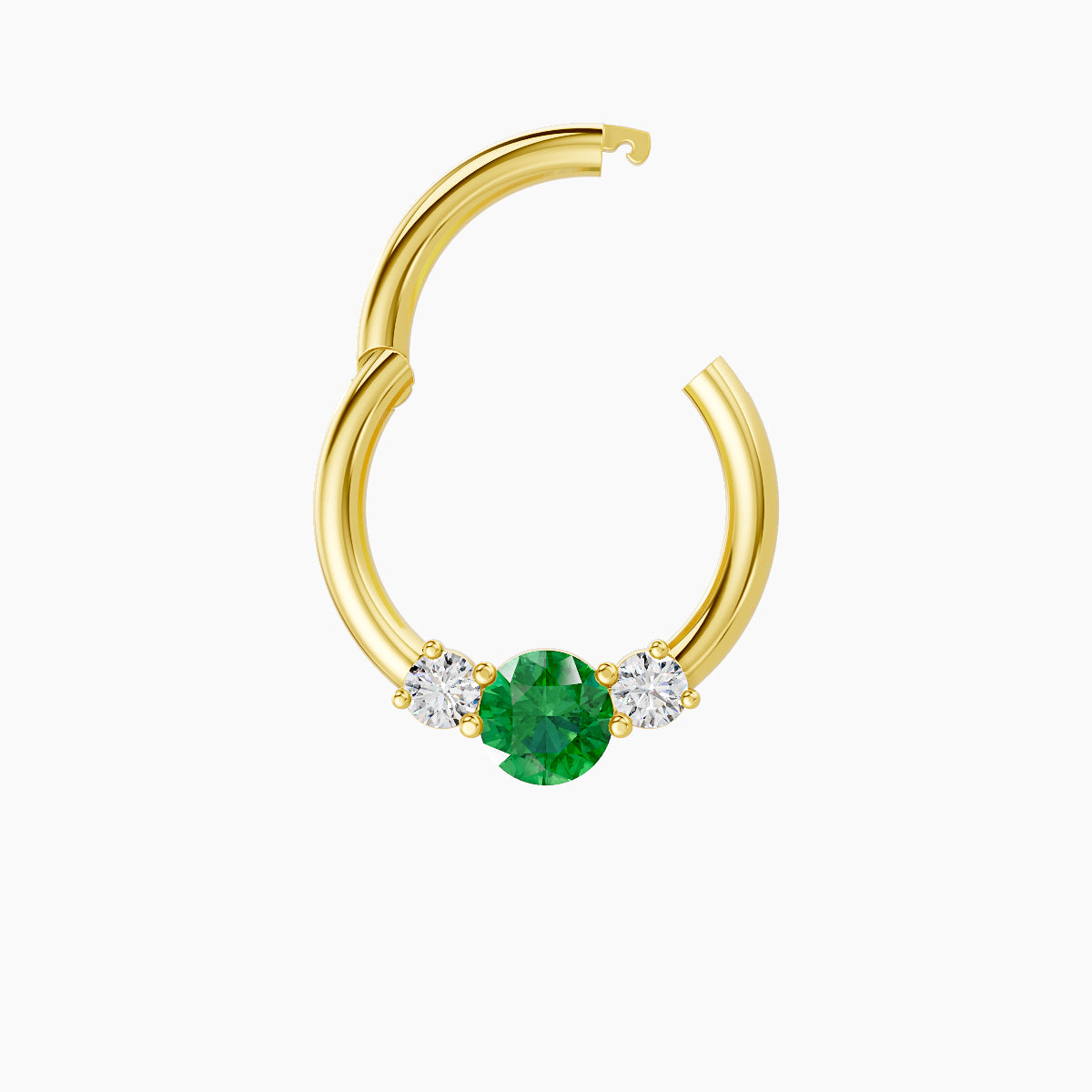 Grace | 18k Yellow Gold 8 mm Trilogy Round Emerald & Diamond Septum Piercing