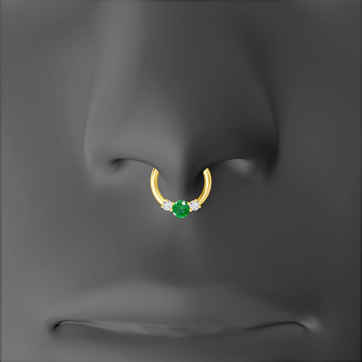 Grace | 18k Yellow Gold 8 mm Trilogy Round Emerald & Diamond Septum Piercing