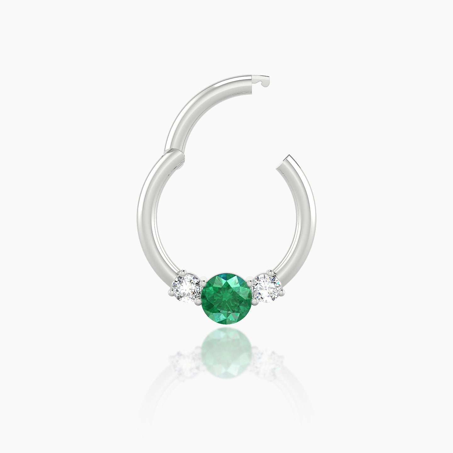 Grace | 18k White Gold 8 mm Trilogy Round Emerald & Diamond Septum Piercing