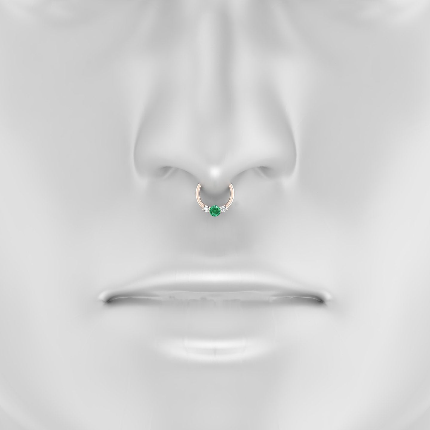 Grace | 18k Rose Gold 8 mm Trilogy Round Emerald & Diamond Septum Piercing