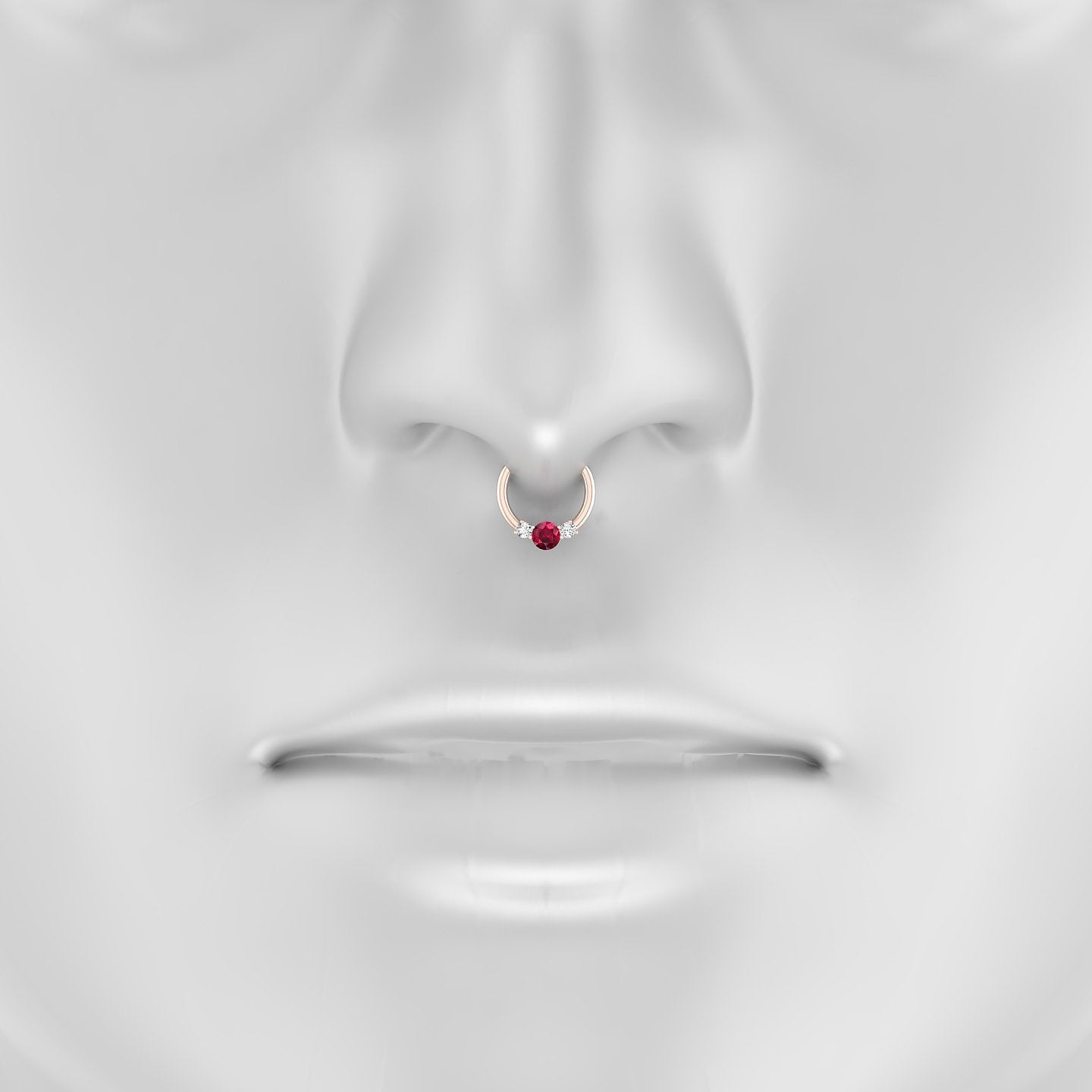 Grace | 18k Rose Gold 8 mm Trilogy Round Ruby & Diamond Septum Piercing