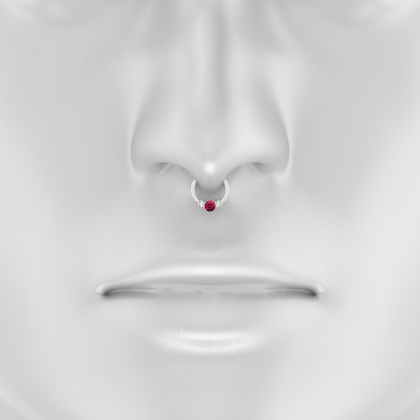 Grace | 18k White Gold 8 mm Trilogy Round Ruby & Diamond Septum Piercing