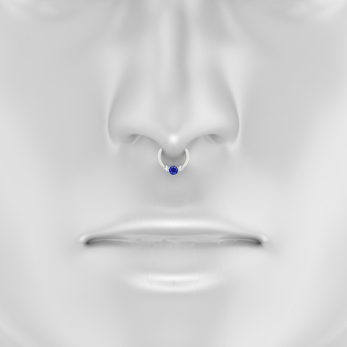 Grace | 18k White Gold 8 mm Trilogy Round Sapphire & Diamond Septum Piercing