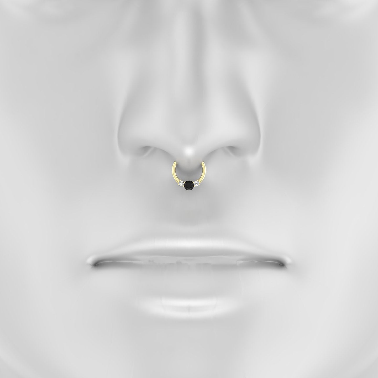 Grace | 18k Yellow Gold 8 mm Trilogy Round Black Diamond & Diamond Septum Piercing