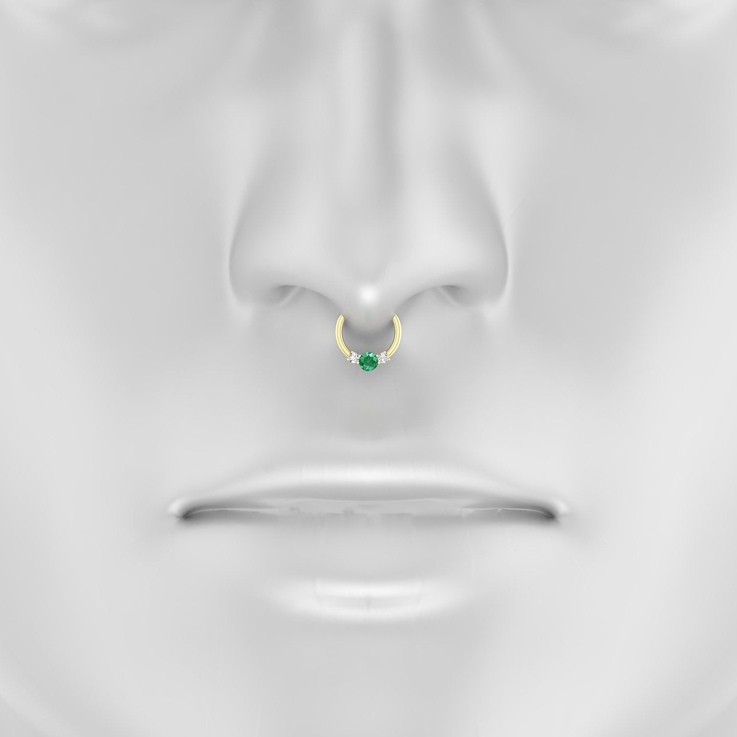 Grace | 18k Yellow Gold 8 mm Trilogy Round Emerald & Diamond Septum Piercing