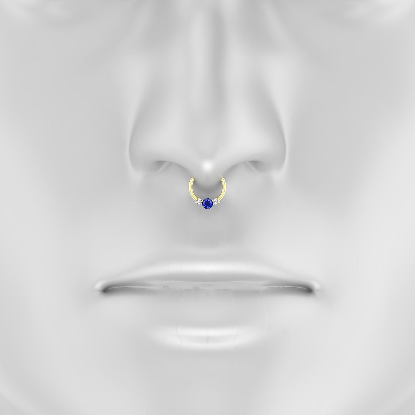 Grace | 18k Yellow Gold 8 mm Trilogy Round Sapphire & Diamond Septum Piercing