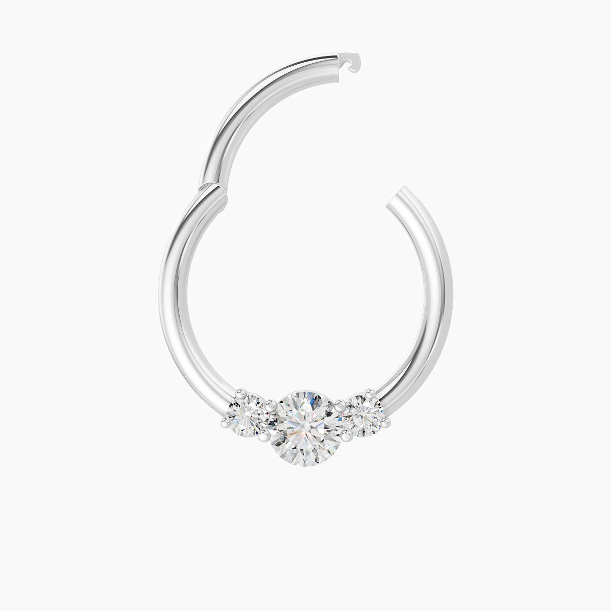 Grace | 18k White Gold 9.5 mm Trilogy Round Diamond Daith Piercing