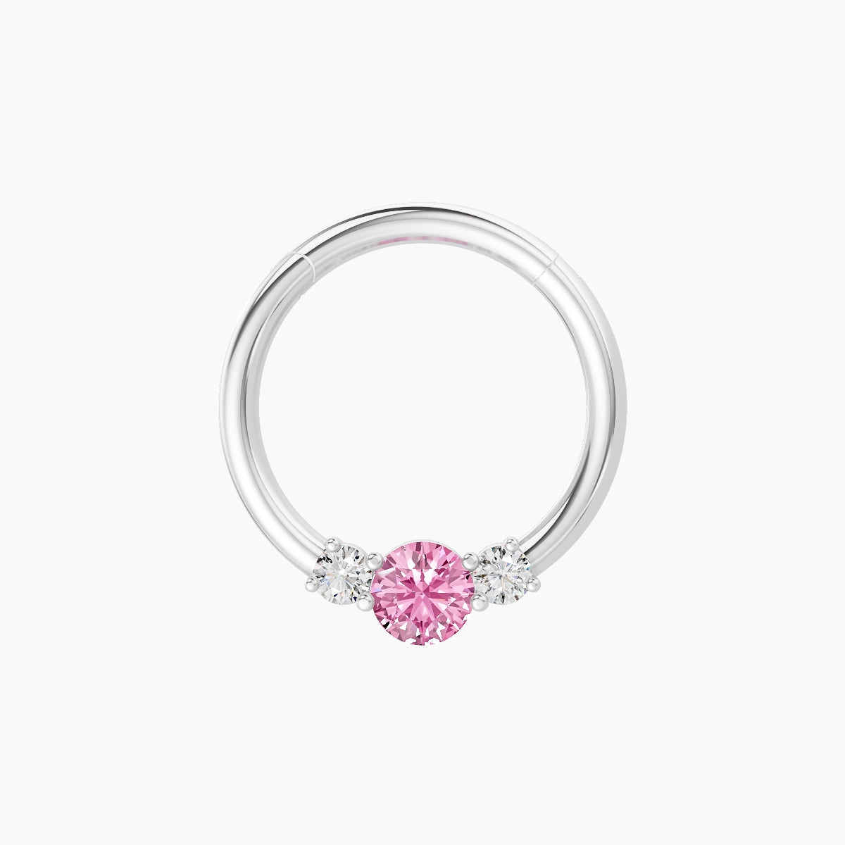 Grace | 18k White Gold 9.5 mm Trilogy Round Pink Sapphire & Diamond Daith Piercing
