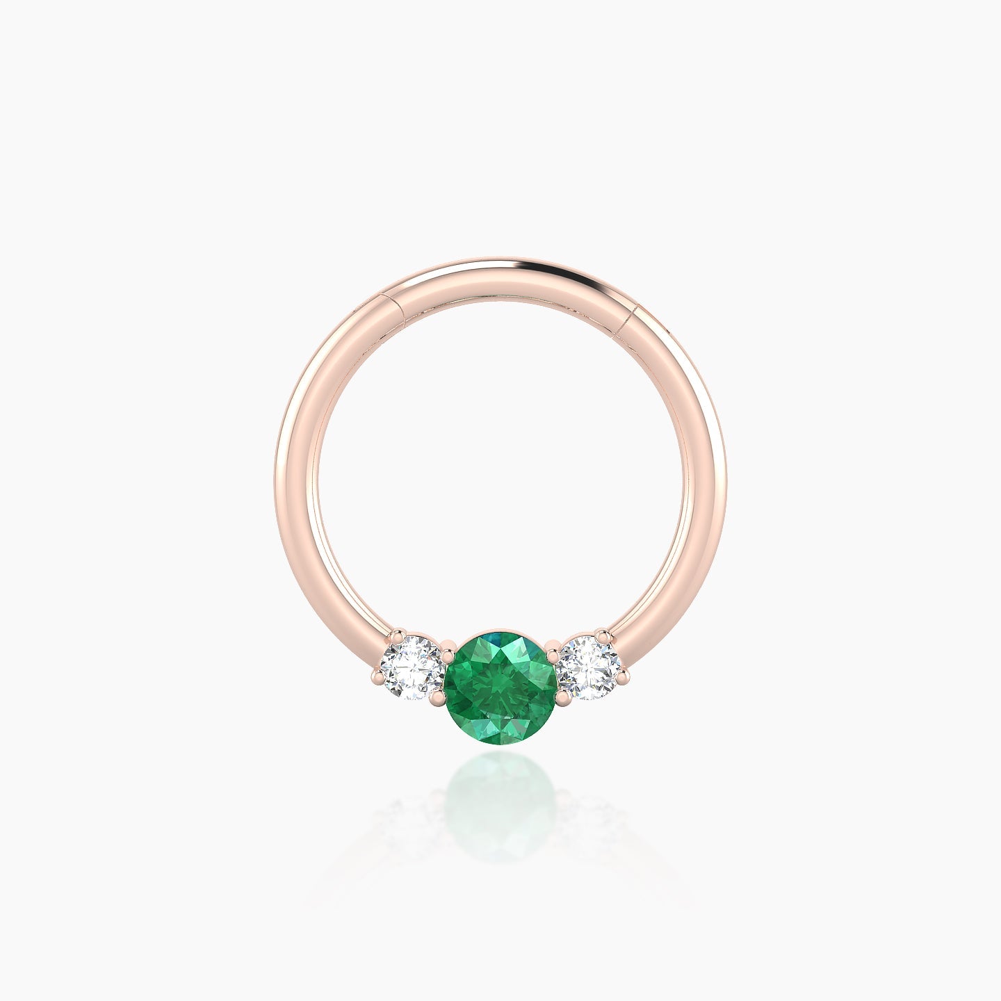 Grace | 18k Rose Gold 9.5 mm Trilogy Round Emerald & Diamond Daith Piercing