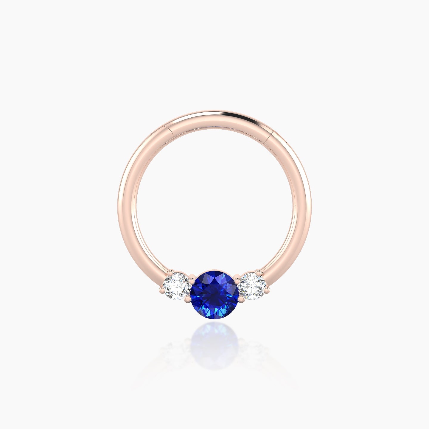 Grace | 18k Rose Gold 9.5 mm Trilogy Round Sapphire & Diamond Daith Piercing