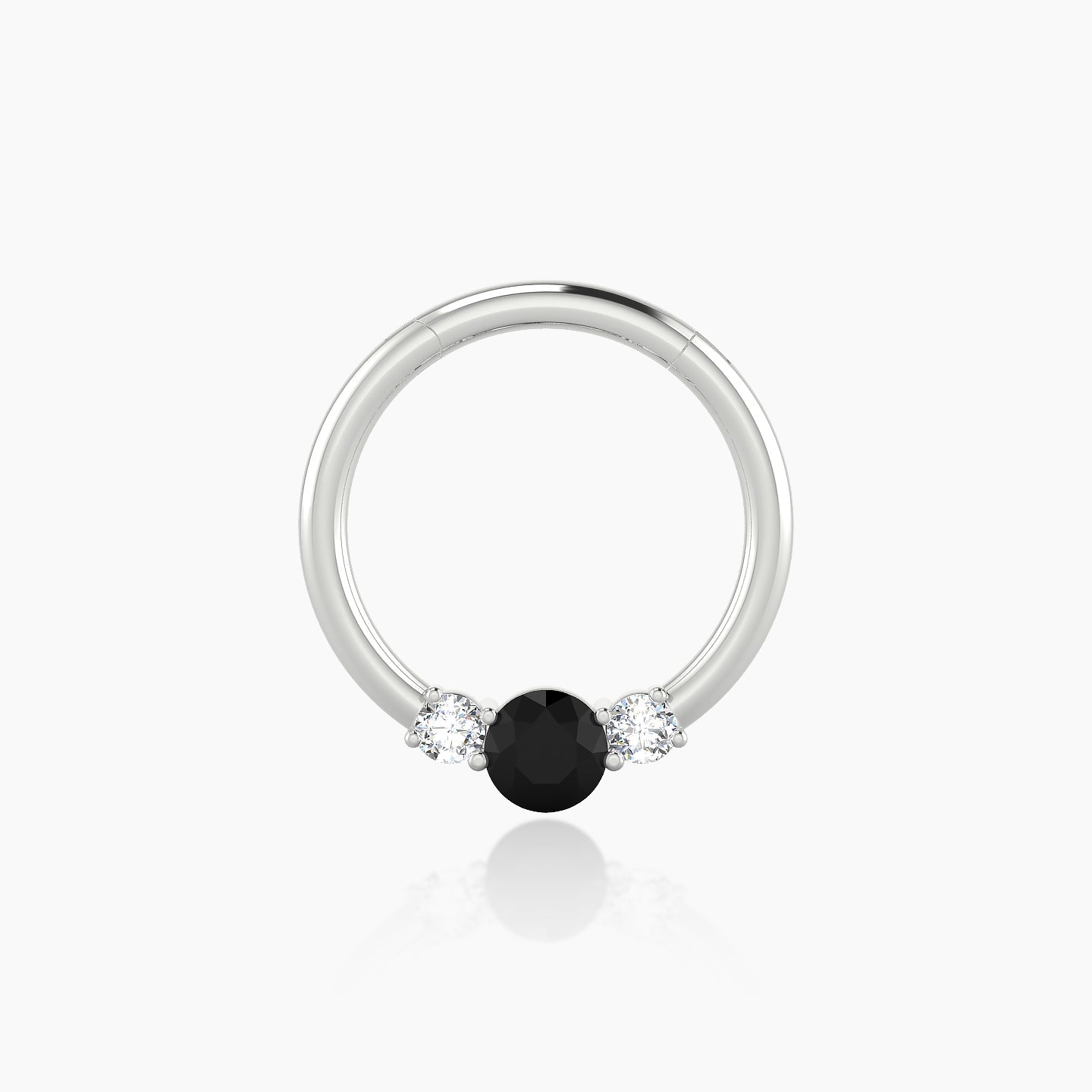 Grace | 18k White Gold 9.5 mm Trilogy Round Black Diamond & Diamond Daith Piercing