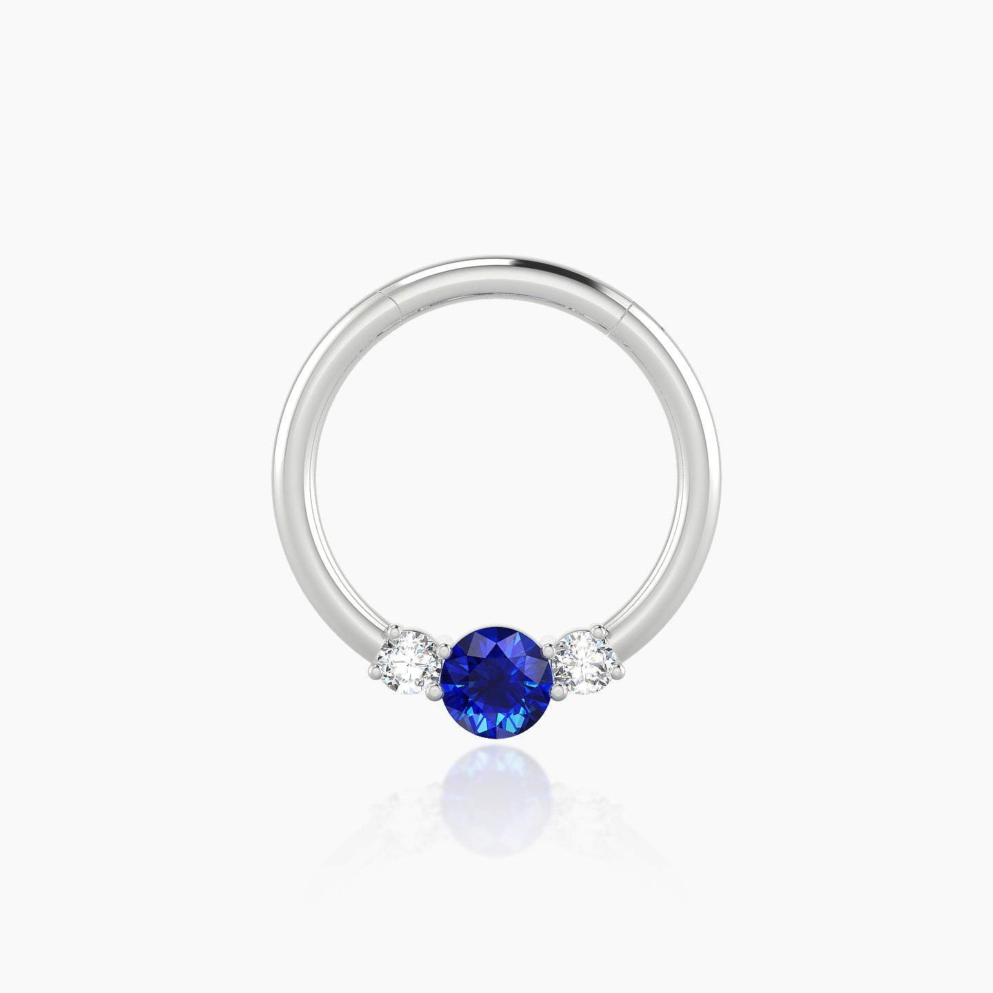 Grace | 18k White Gold 9.5 mm Trilogy Round Sapphire & Diamond Daith Piercing