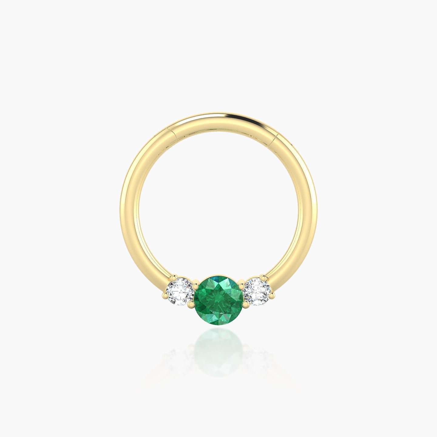 Grace | 18k Yellow Gold 9.5 mm Trilogy Round Emerald & Diamond Daith Piercing