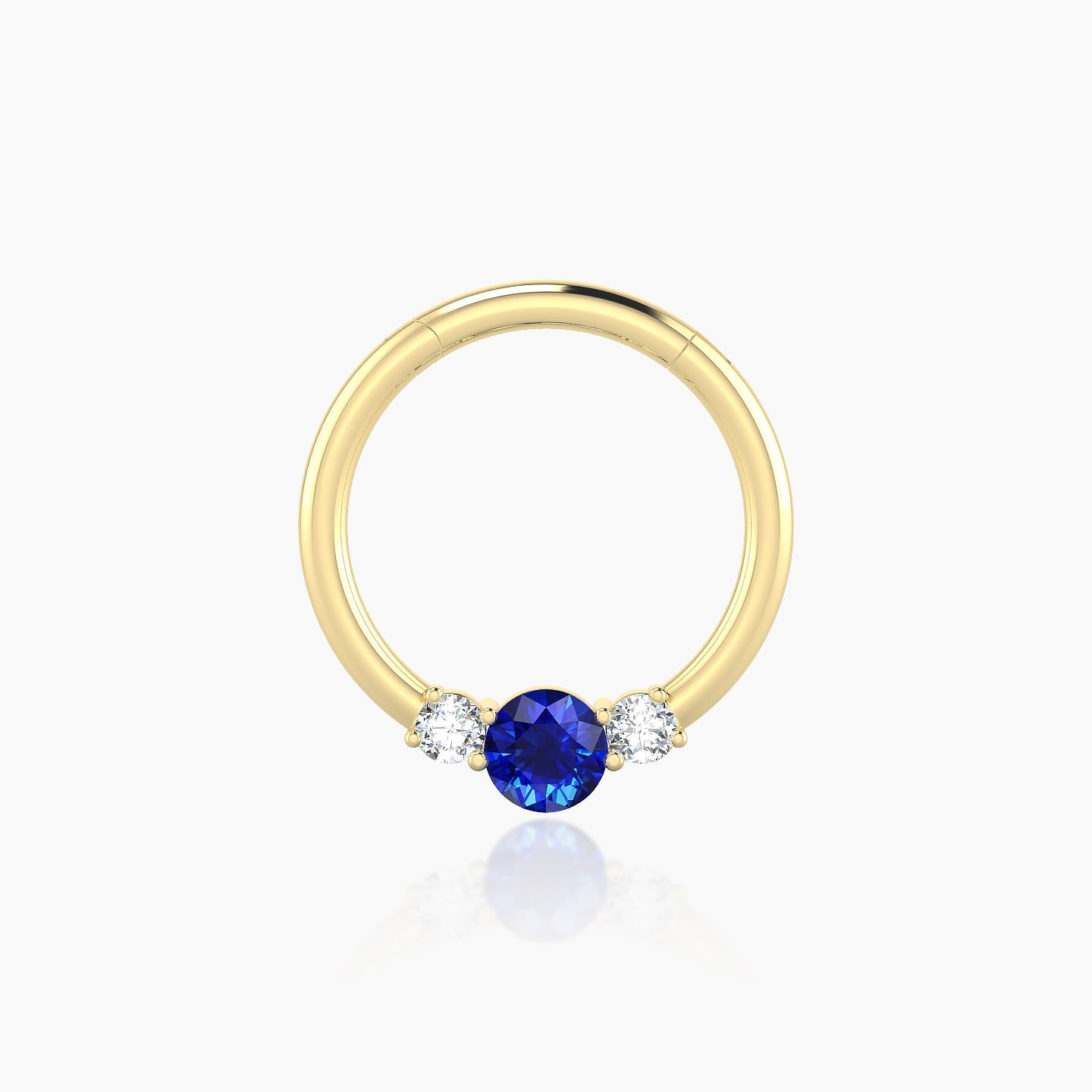 Grace | 18k Yellow Gold 9.5 mm Trilogy Round Sapphire & Diamond Daith Piercing