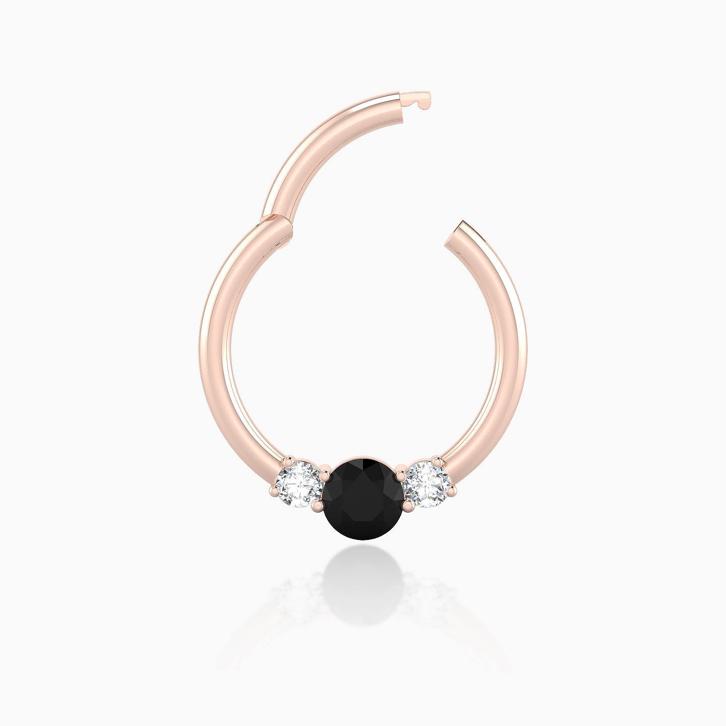 Grace | 18k Rose Gold 9.5 mm Trilogy Round Black Diamond & Diamond Daith Piercing