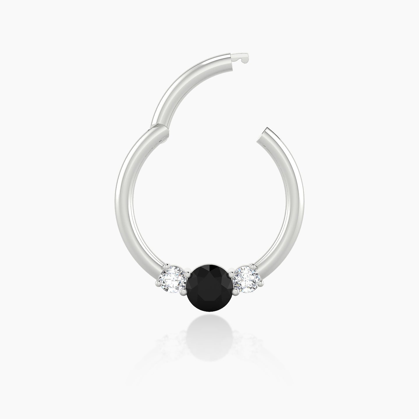 Grace | 18k White Gold 9.5 mm Trilogy Round Black Diamond & Diamond Daith Piercing