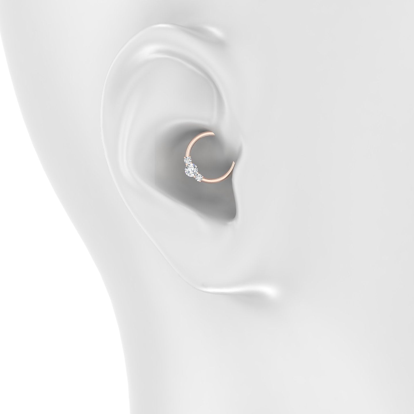 Grace | 18k Rose Gold 9.5 mm Trilogy Round Diamond Daith Piercing