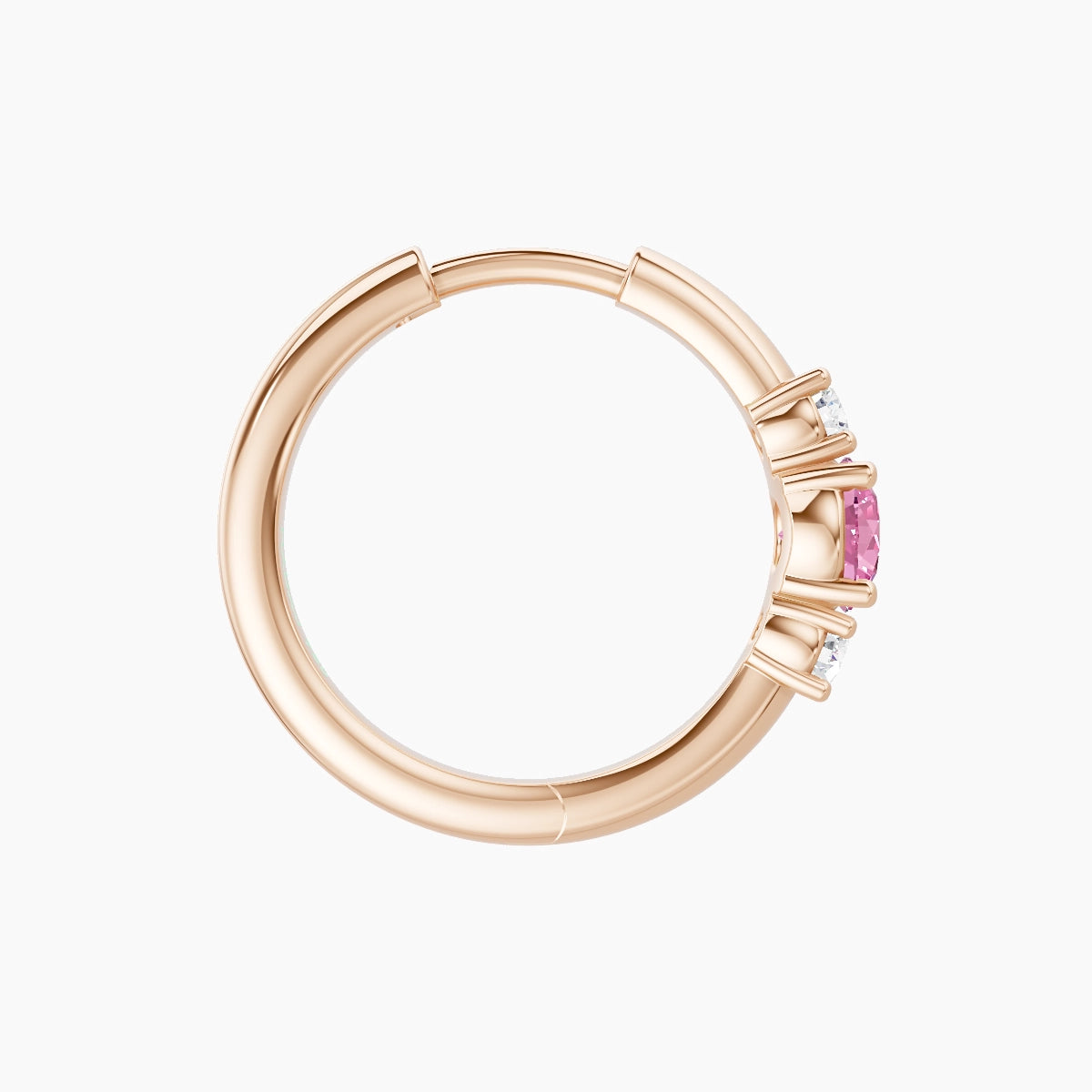 Grace | 18k Rose Gold 9.5 mm Trilogy Round Pink Sapphire & Diamond Hoop Piercing
