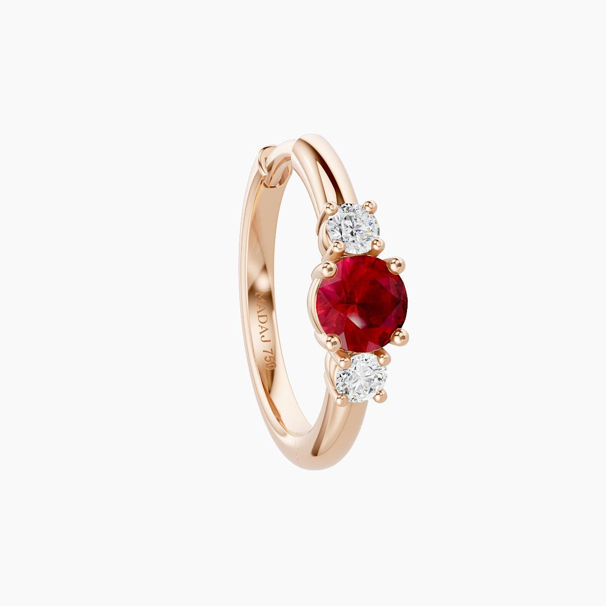 Grace | 18k Rose Gold 9.5 mm Trilogy Round Ruby & Diamond Hoop Piercing