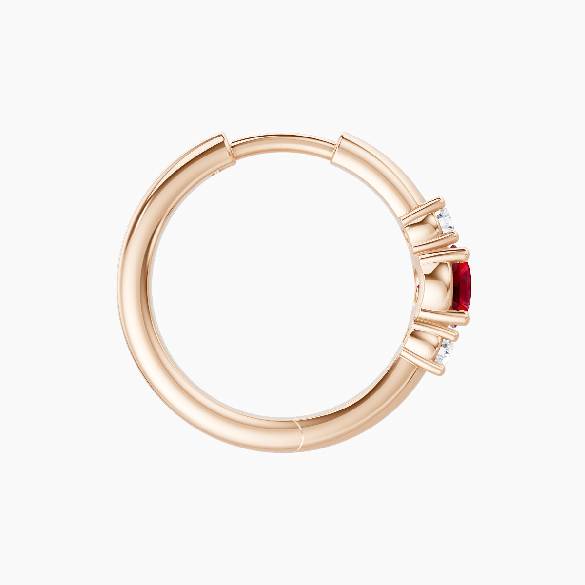 Grace | 18k Rose Gold 9.5 mm Trilogy Round Ruby & Diamond Hoop Piercing
