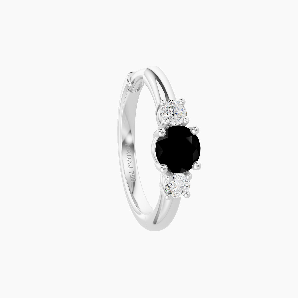 Grace | 18k White Gold 9.5 mm Trilogy Round Black Diamond & Diamond Hoop Piercing