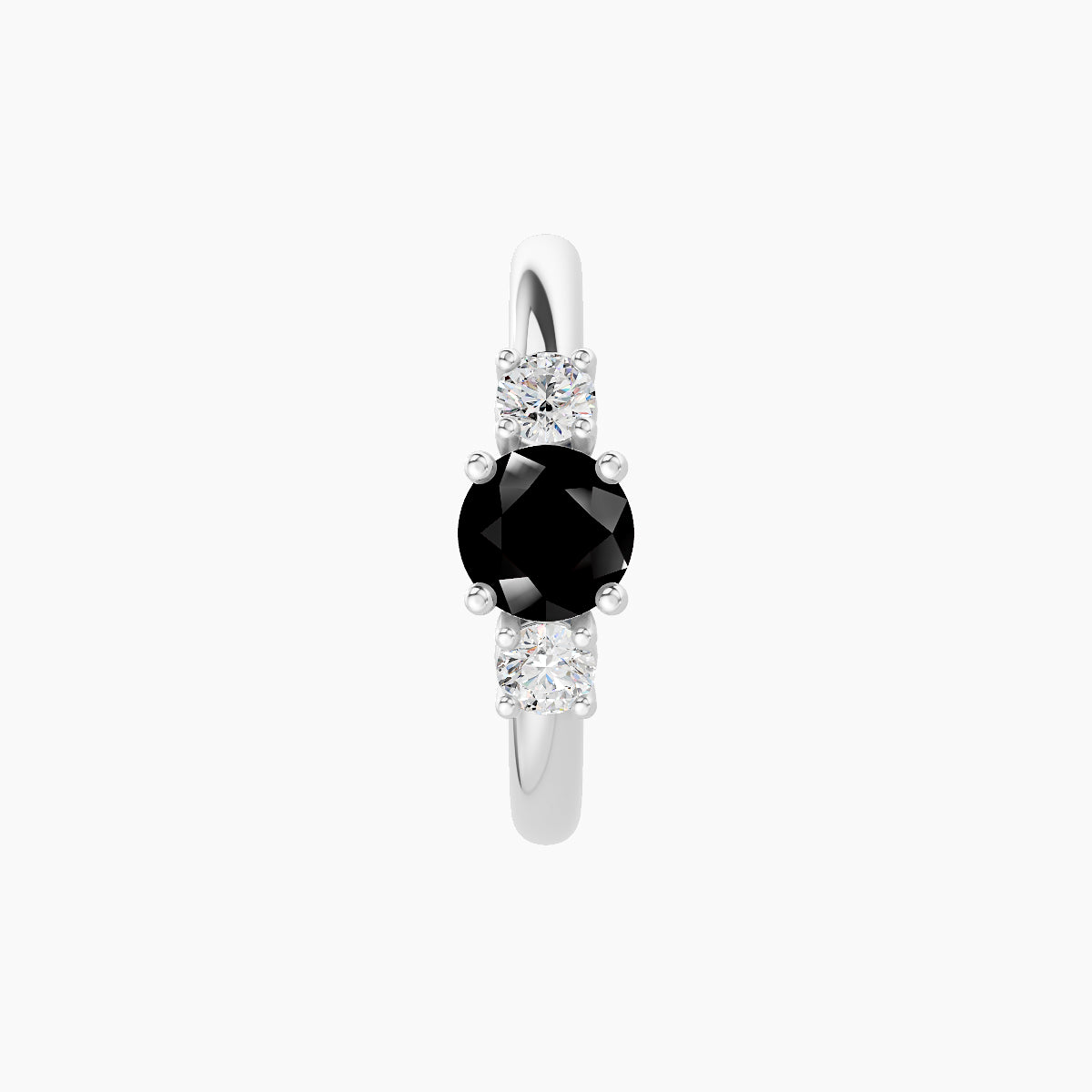 Grace | 18k White Gold 9.5 mm Trilogy Round Black Diamond & Diamond Hoop Piercing
