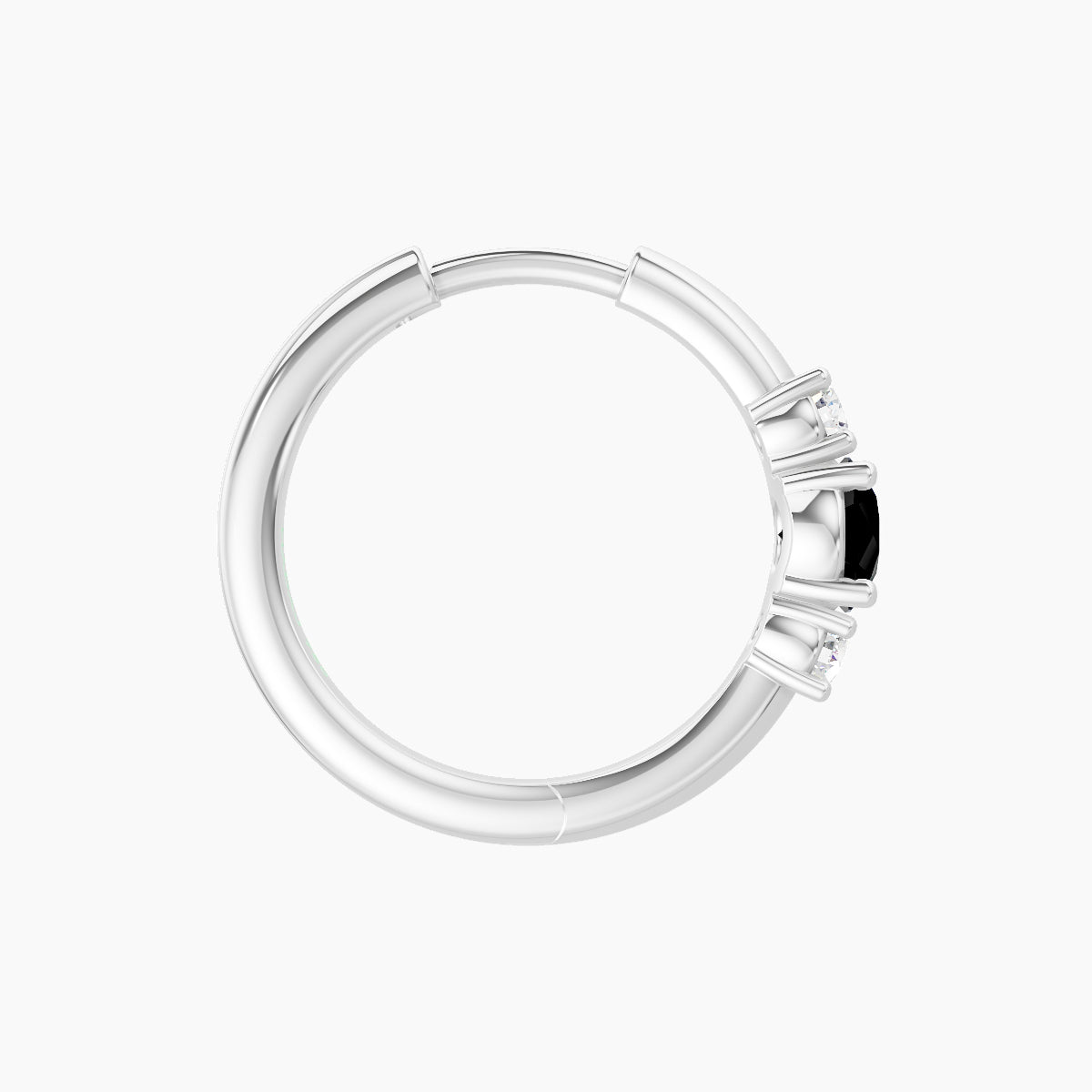 Grace | 18k White Gold 9.5 mm Trilogy Round Black Diamond & Diamond Hoop Piercing