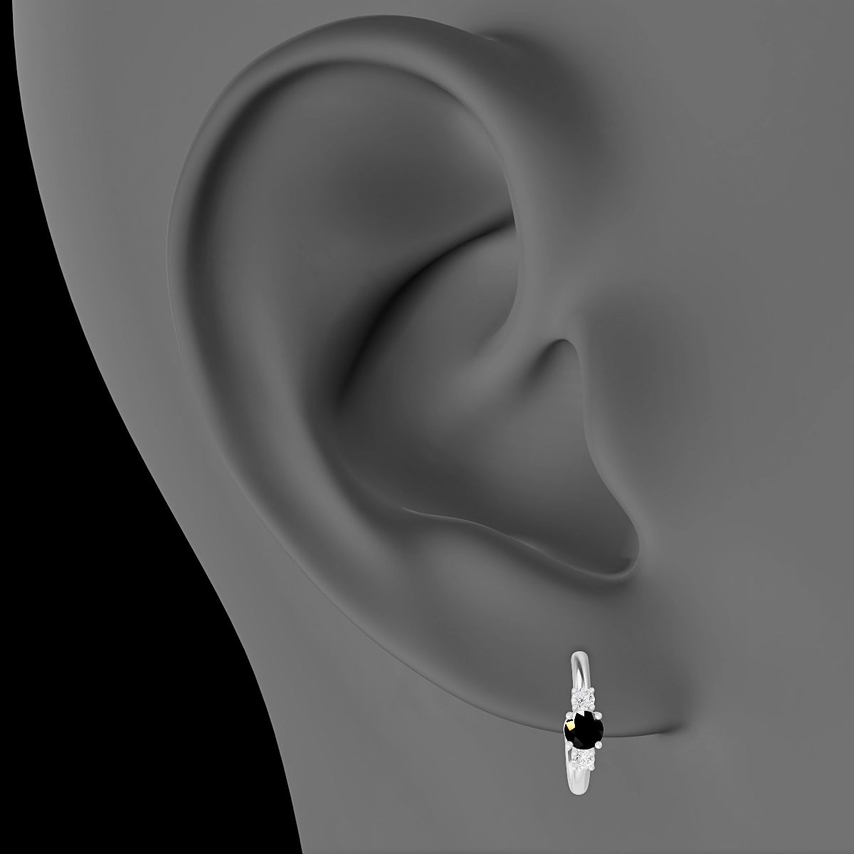 Grace | 18k White Gold 9.5 mm Trilogy Round Black Diamond & Diamond Hoop Piercing