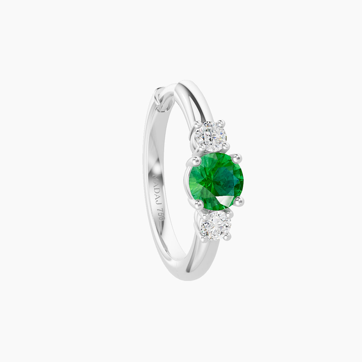Grace | 18k White Gold 9.5 mm Trilogy Round Emerald & Diamond Hoop Piercing
