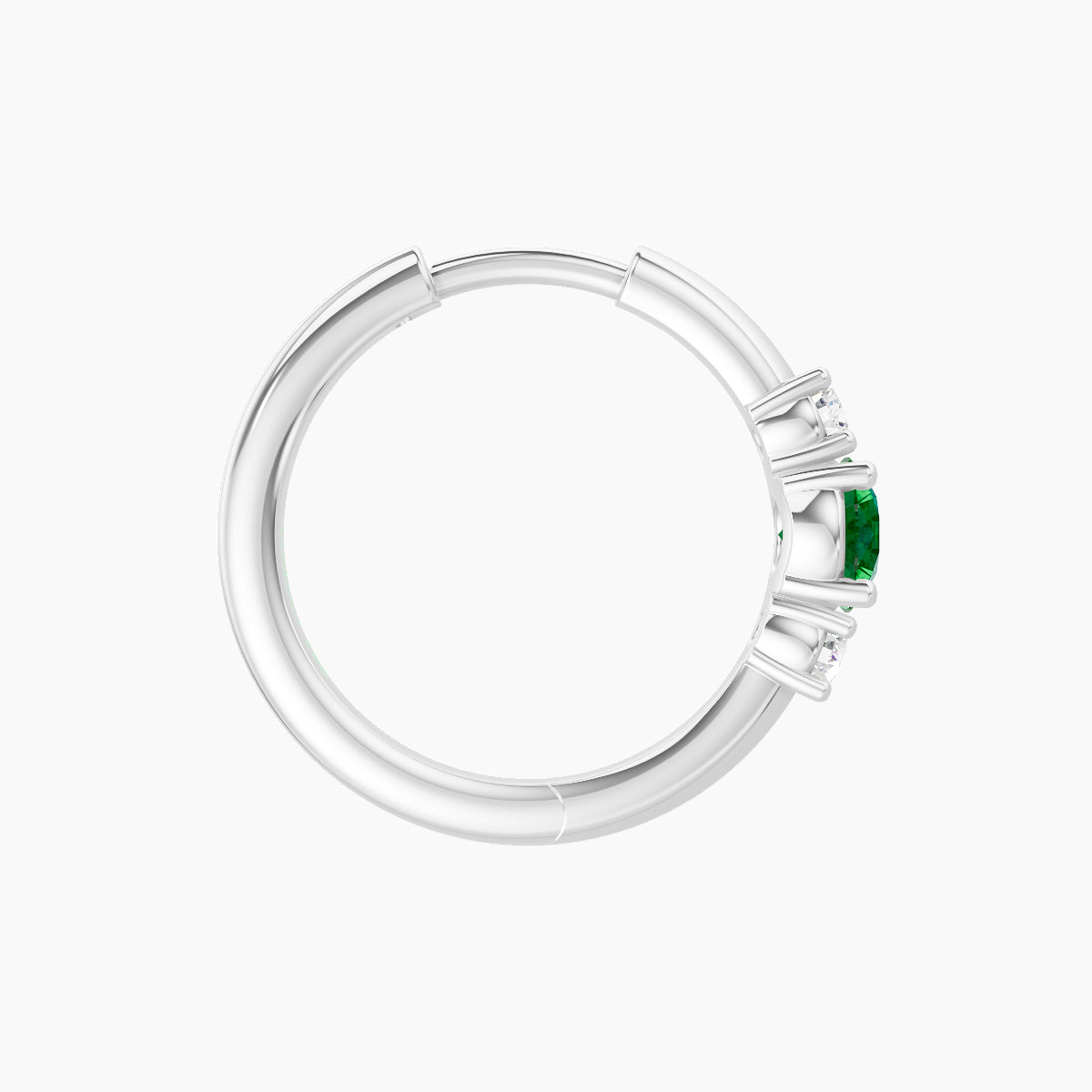 Grace | 18k White Gold 9.5 mm Trilogy Round Emerald & Diamond Hoop Piercing