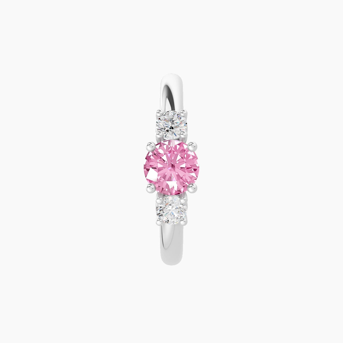 Grace | 18k White Gold 9.5 mm Trilogy Round Pink Sapphire & Diamond Hoop Piercing