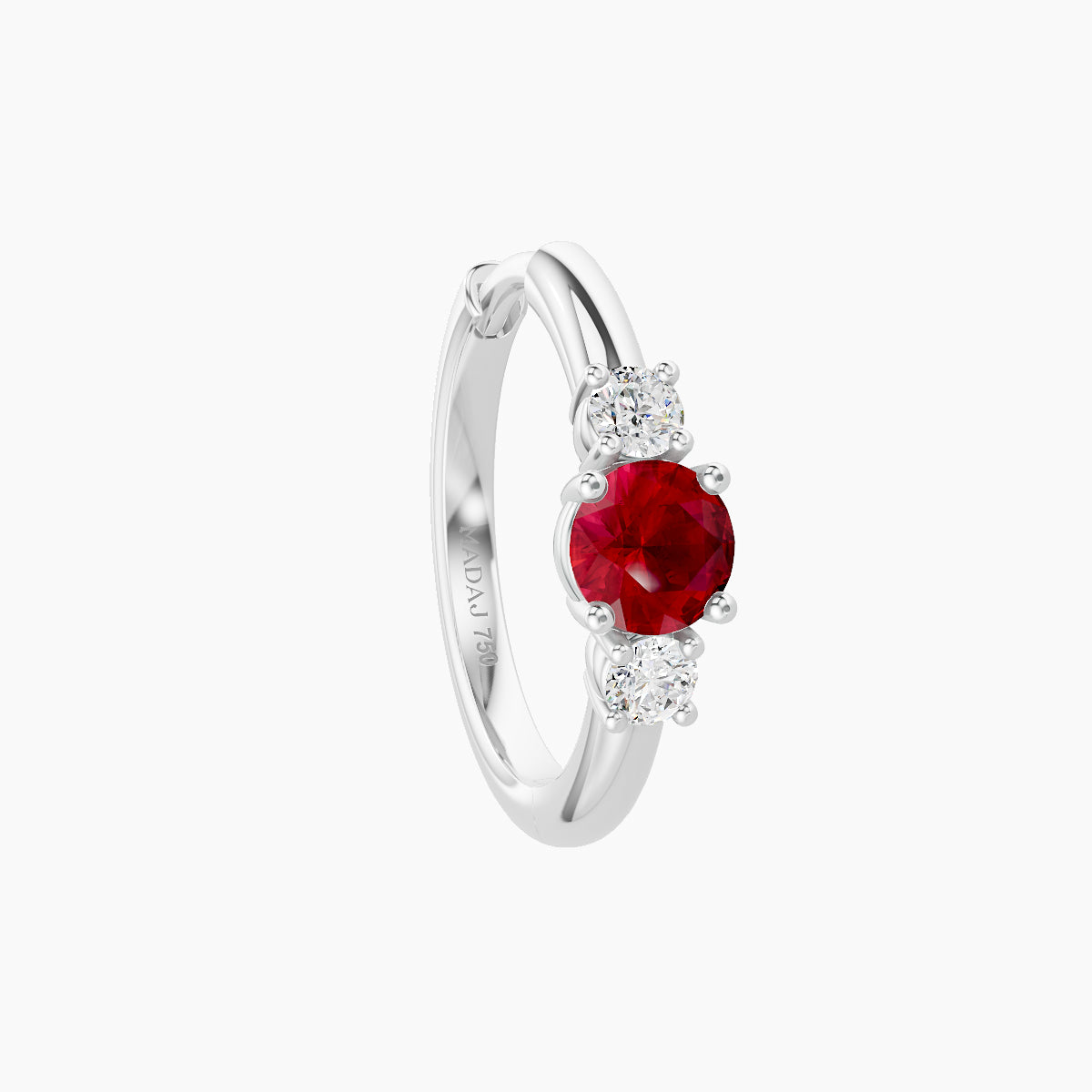 Grace | 18k White Gold 9.5 mm Trilogy Round Ruby & Diamond Hoop Piercing
