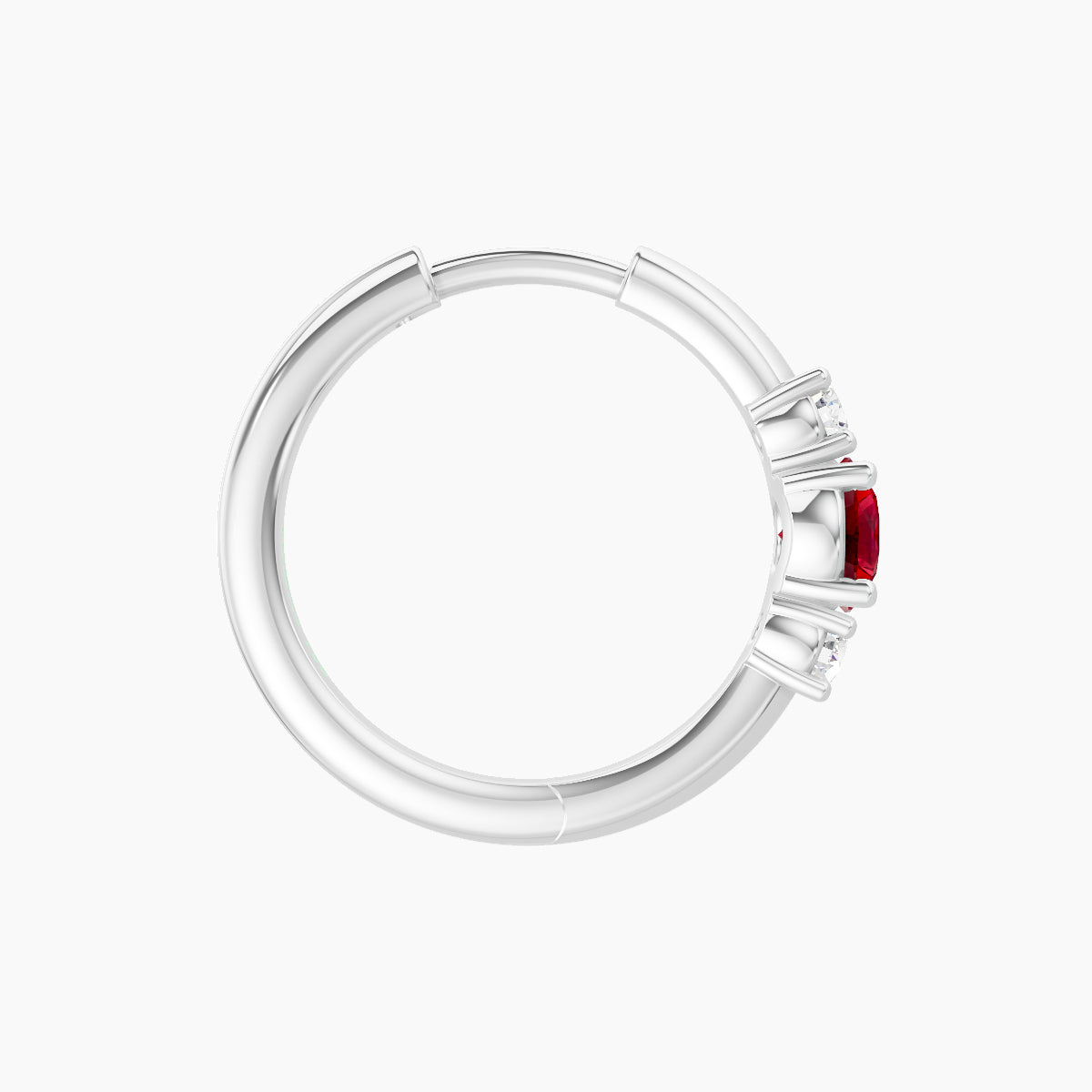 Grace | 18k White Gold 9.5 mm Trilogy Round Ruby & Diamond Hoop Piercing