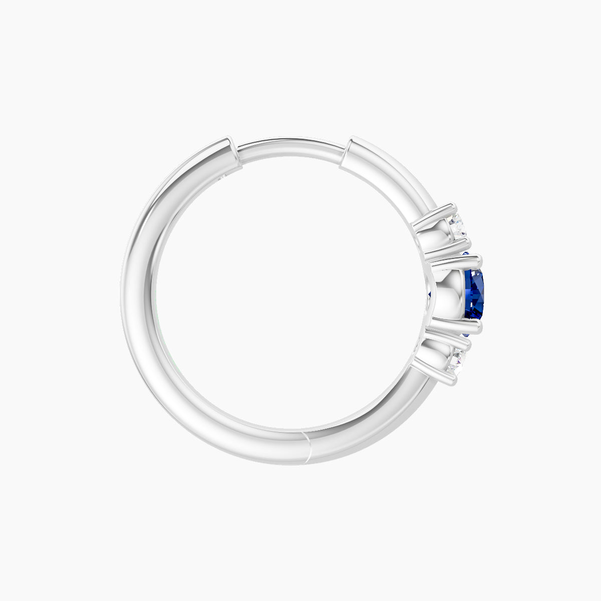 Grace | 18k White Gold 9.5 mm Trilogy Round Sapphire & Diamond Hoop Piercing