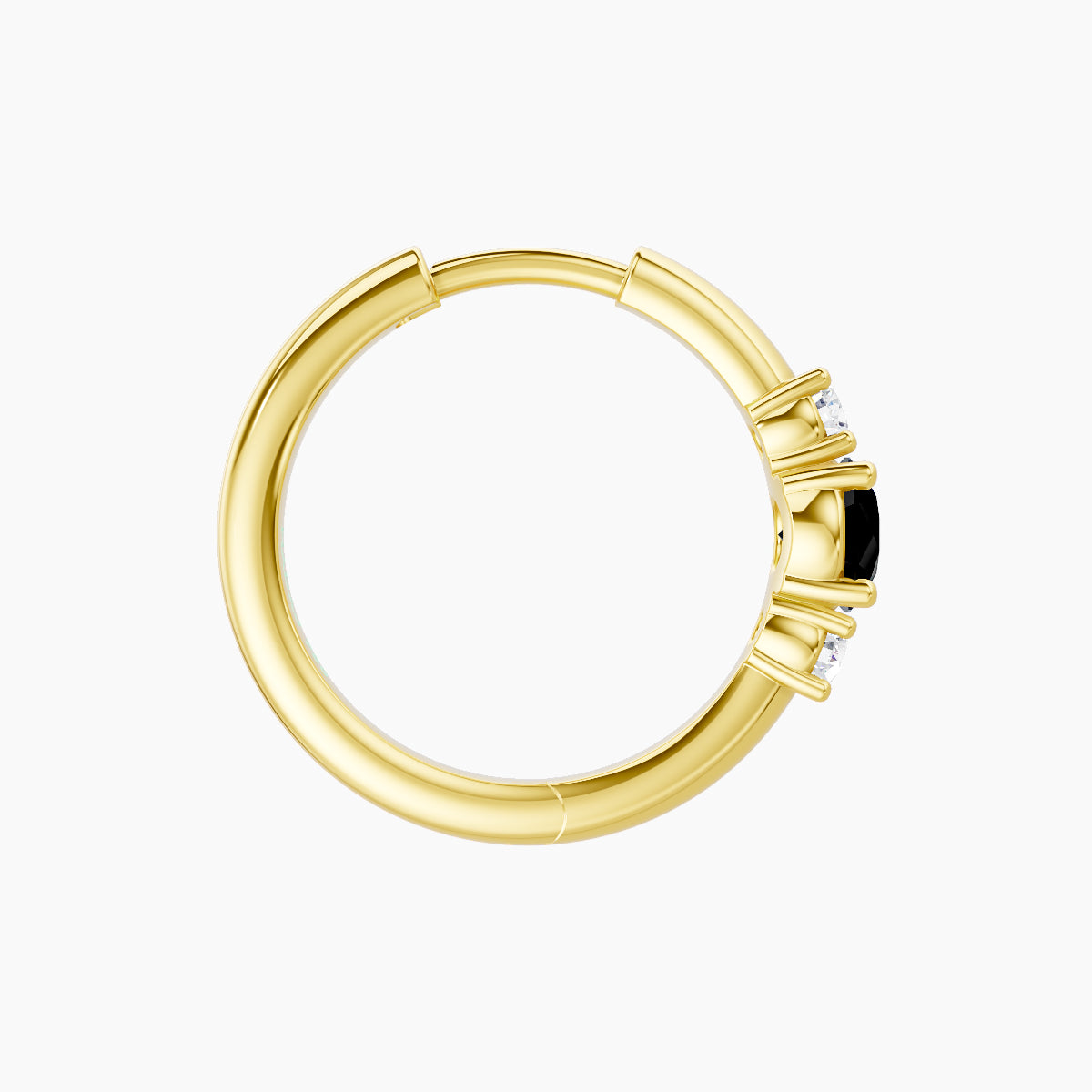 Grace | 18k Yellow Gold 9.5 mm Trilogy Round Black Diamond & Diamond Hoop Piercing