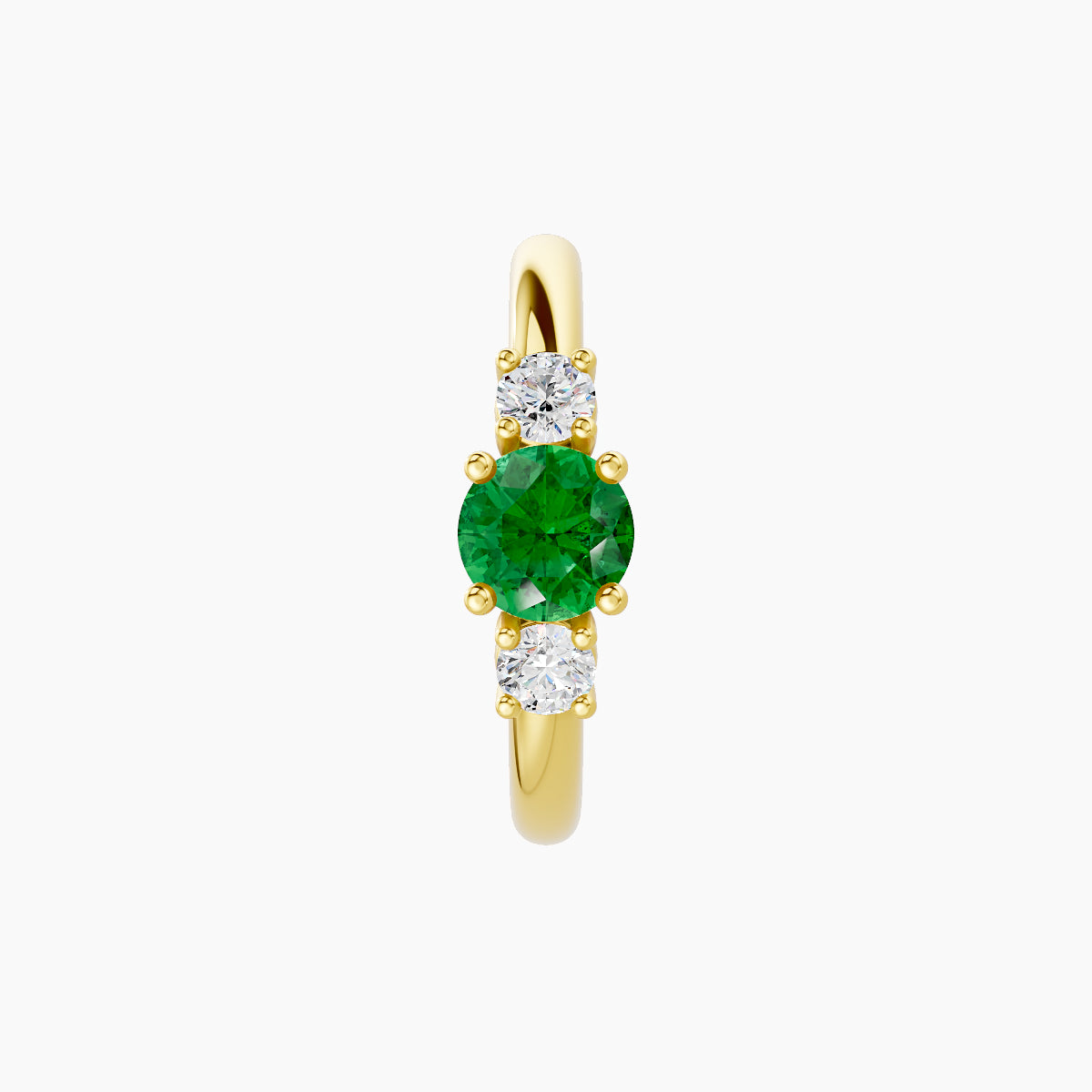 Grace | 18k Yellow Gold 9.5 mm Trilogy Round Emerald & Diamond Hoop Piercing